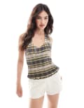 [ASOS DESIGN] ASOS DESIGN shirred halter top in check-Multi L Check