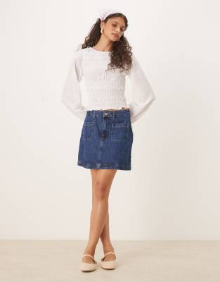 Asos Design Shirred Lace Trim Blouse In White
