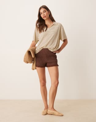 Asos Design Shirred Lace Trim Micro Shorts