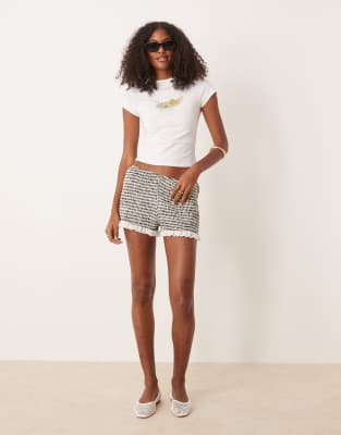 Asos Design Shirred Lace Trim Micro Shorts
