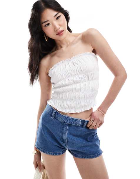 ASOS DESIGN shirred longline bandeau in white - view 1