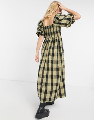 green and black checked dress