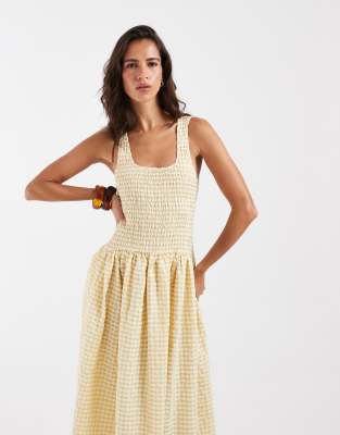 Asos Design Shirred Maxi Dress In Yellow