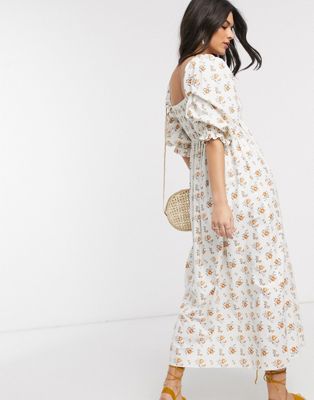shirred floral dress