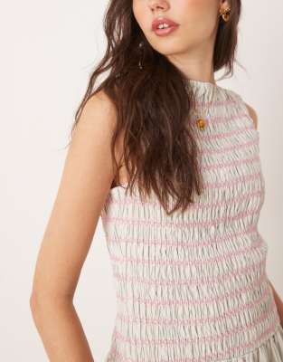 Asos Design Shirred Maxi Dress With Contrast Stitching In Neutral