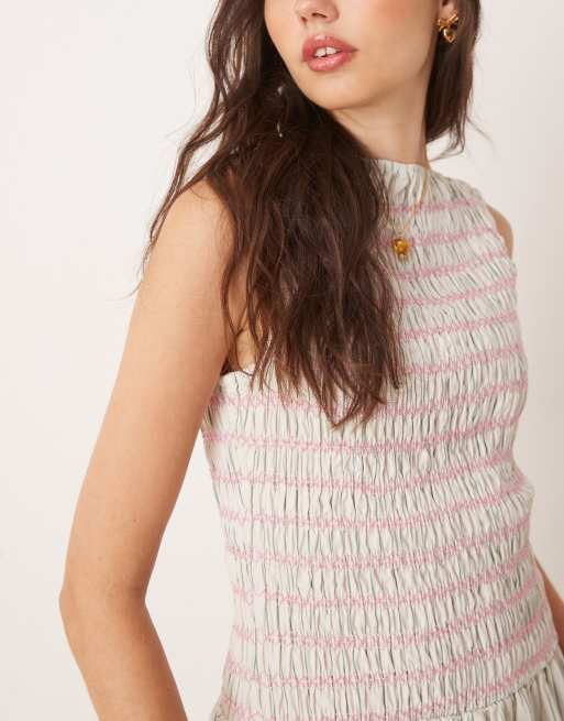 ASOS DESIGN shirred maxi dress with contrast stitching in stripes