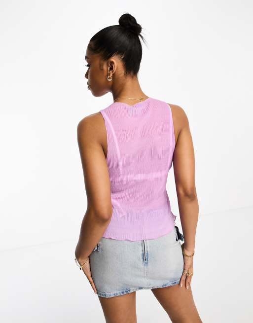 ASOS DESIGN shirred mesh sleeveless tank top in lilac