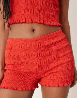 Asos Design Shirred Micro Shorts In Red