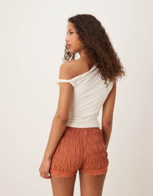 Asos Design Shirred Micro Shorts With Double Layer Lace Trim