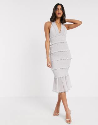 asos design shirred pleated midi dress