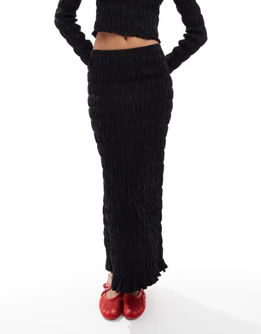 ASOS DESIGN shirred midi skirt in black part of a set