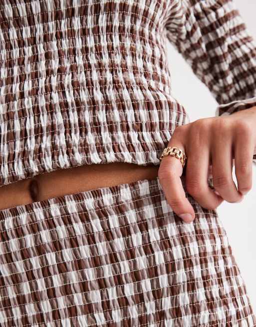 ASOS DESIGN shirred mini skirt co ord in brown gingham ASOS
