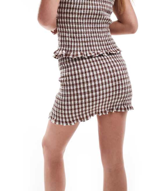 [MONOHA] / ☆ 25SS Gingham check shirring skirt / brown Gingham check shirring skirt (brown) : MONOHA