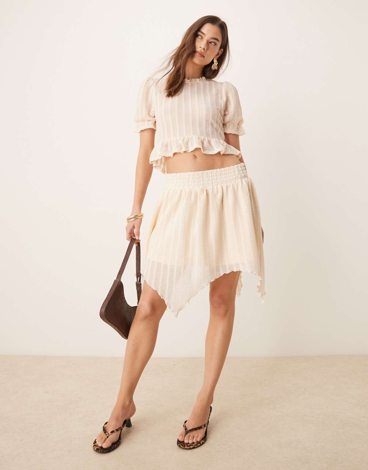 ASOS DESIGN shirred mini skirt in cream