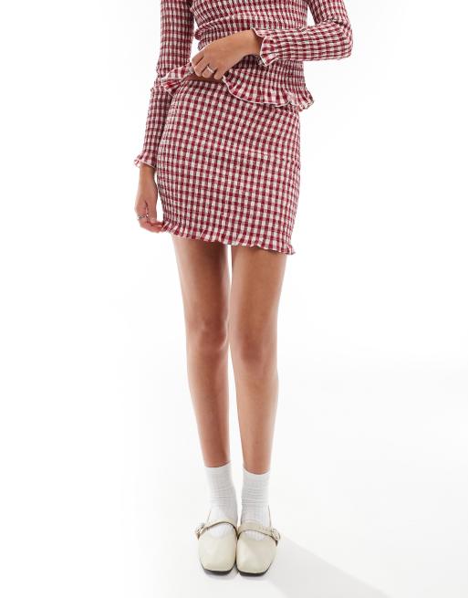 ASOS DESIGN shirred mini skirt in red gingham - part of a set