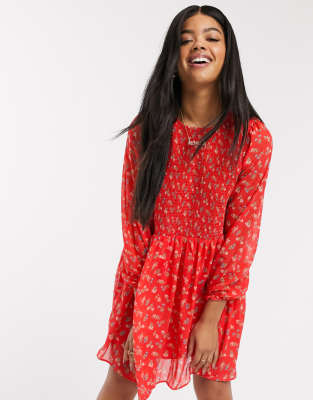 red printed smock dress topshop