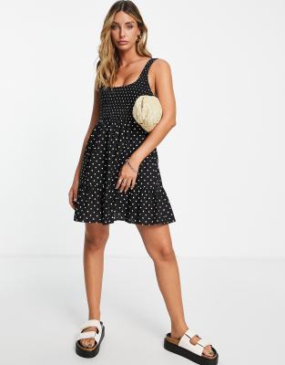 ASOS DESIGN ASOS DESIGN shirred mini sundress with tiers in mono spot print-Multi