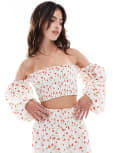 [ASOS DESIGN] ASOS DESIGN shirred off shoulder top in cherry print (part of a set)-Multi 14 Cherry Print