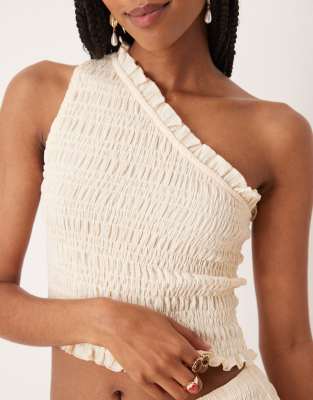 Asos Design Shirred One-shoulder Top In White