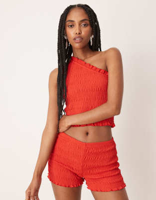 Asos Design Shirred One-shoulder Top In Red