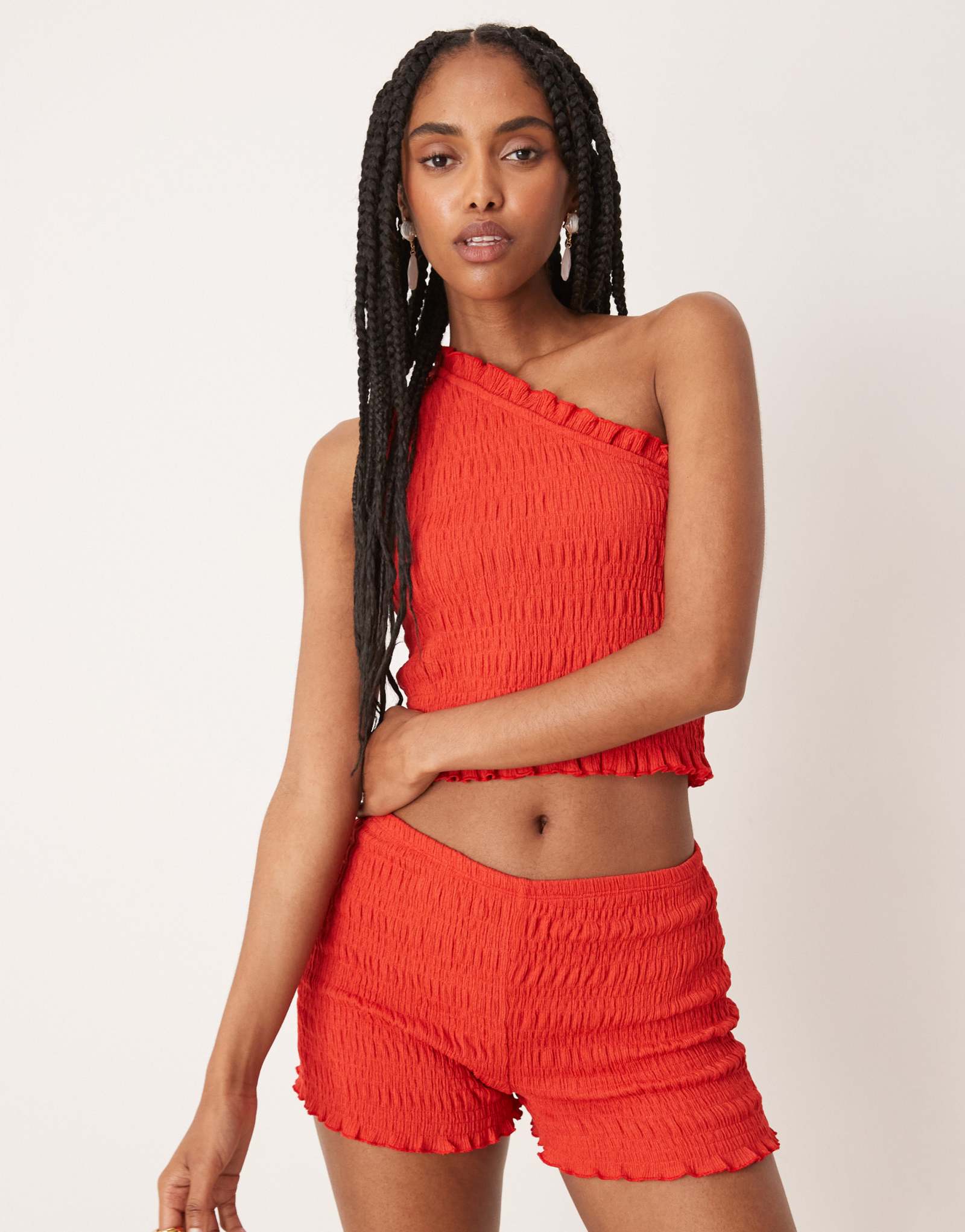 Красный топ с воланами на одно плечо от ASOS DESIGN - часть комплекта