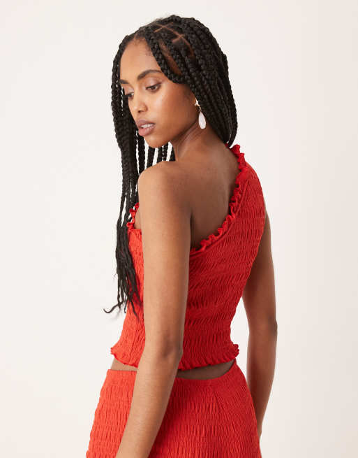 ASOS DESIGN shirred one-shoulder top in red - part of a set | ASOS