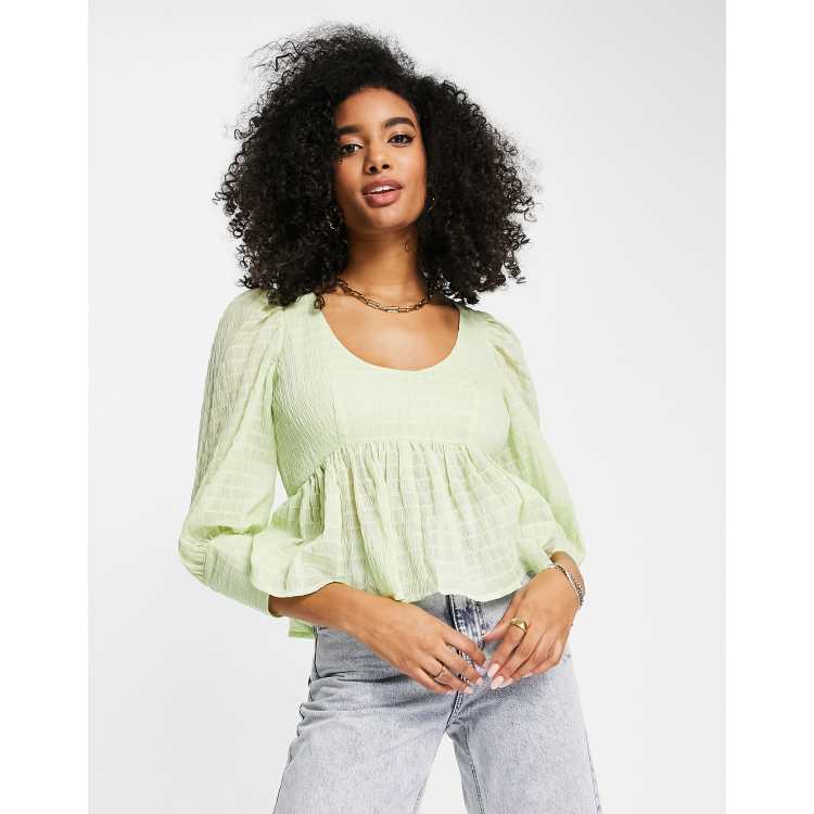 ASOS DESIGN High Neck Drape Asymmetric Top With Peplum Hem In Khaki-Green  for Women