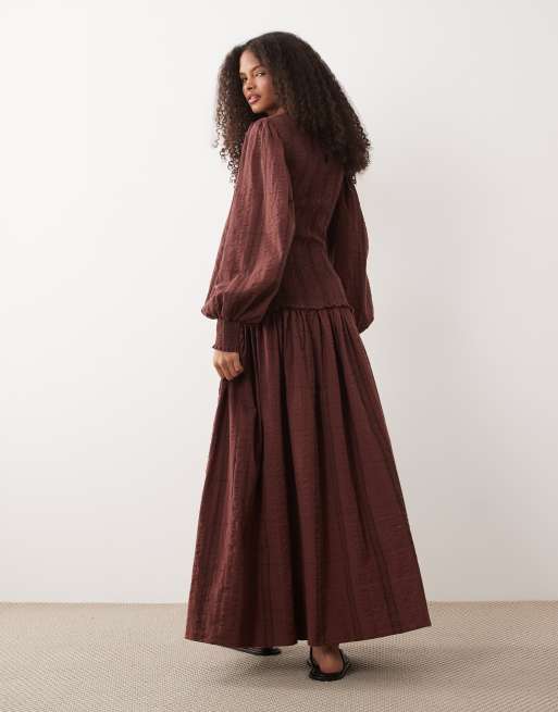 ASOS DESIGN shirred poplin maxi dress in burgundy check, 4 of 4