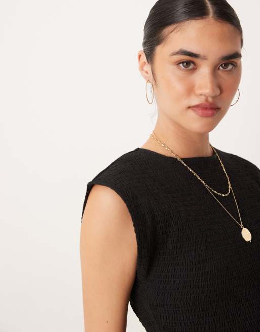 ASOS DESIGN shirred poplin maxi dress with dropped waist in black, 4 of 4