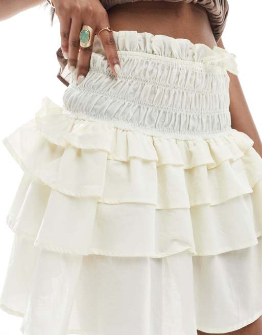 ASOS DESIGN shirred rara mini skirt in ivory, 4 of 5