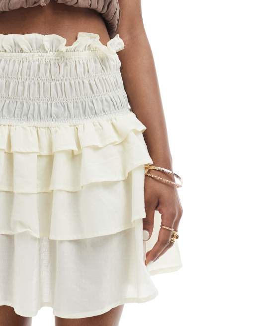 ASOS DESIGN shirred rara mini skirt in ivory, 5 of 5