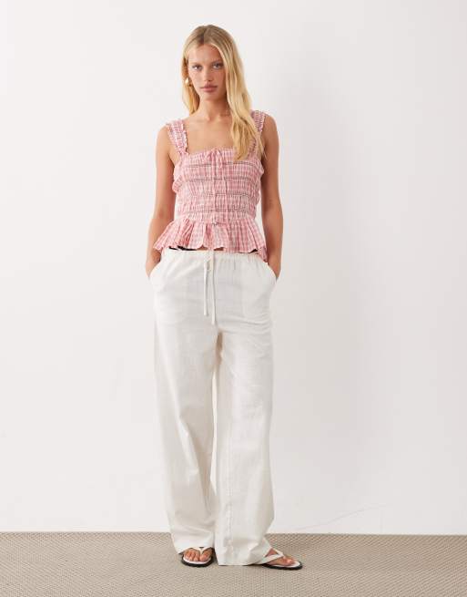 ASOS DESIGN shirred seersucker milkmaid cami in pink gingham, 2 of 4