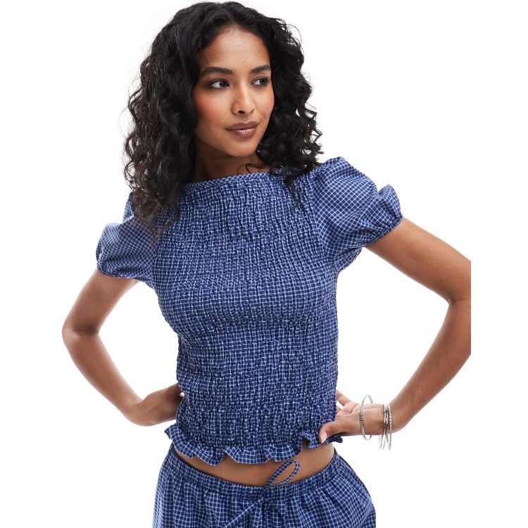 【新品未使用】Ameri／CHECK PUFF SLEEVE TOP Aerie Puff Sleeve Square Neck Top | American Eagle UAE