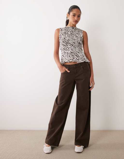 ASOS DESIGN shirred slash neck top in animal print, 3 of 4