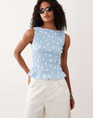 Asos Design Shirred Slash Neck Top In Multi