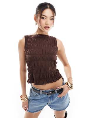 ASOS DESIGN ASOS DESIGN shirred slash neck top in chocolate-Green