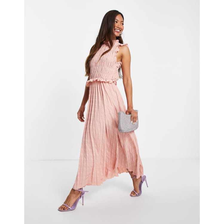 Asos design shirred hot sale pleated midi dress