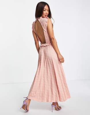 asos pink pleated midi dress