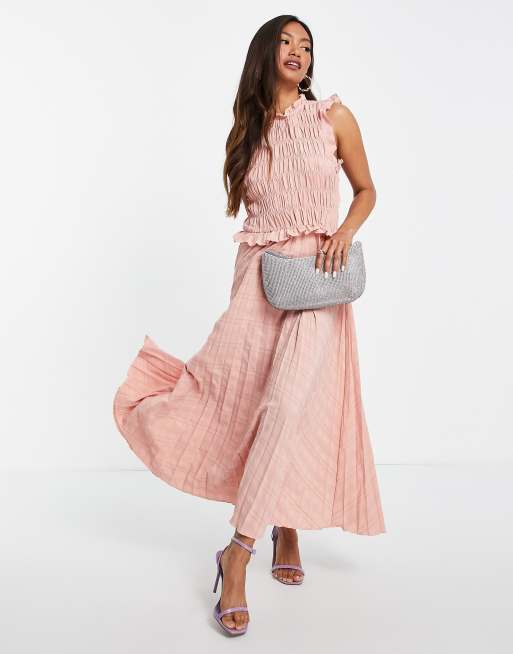 Asos pleated midi dress with ruffle open back sale