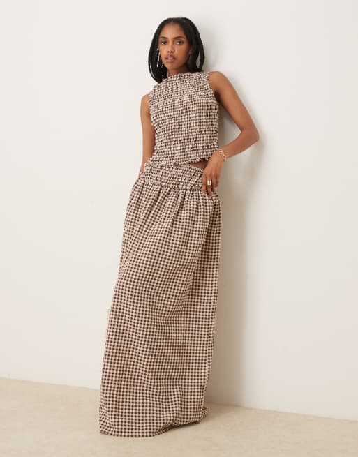 ASOS DESIGN shirred sleeveless tank in brown gingham