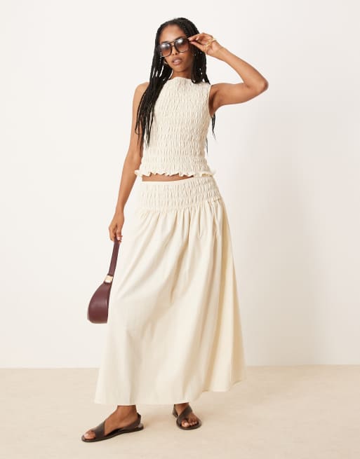 ASOS DESIGN shirred sleeveless tank in ivory