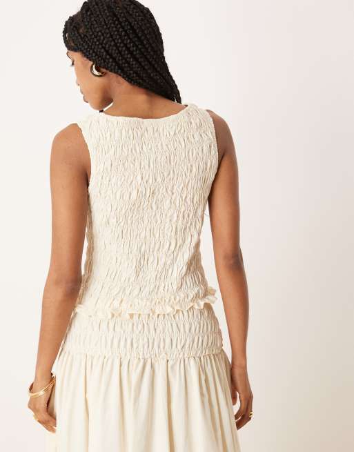ASOS DESIGN shirred sleeveless tank in ivory
