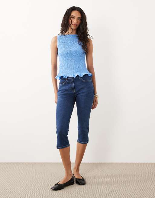 ASOS DESIGN shirred sleeveless tank top in aqua, 3 of 4