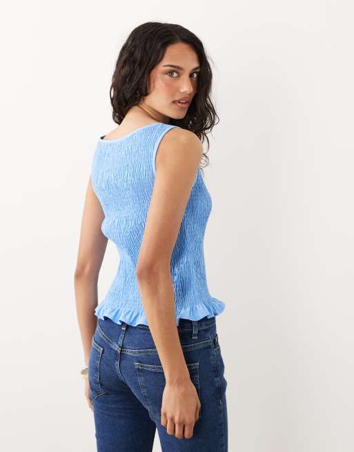 ASOS DESIGN shirred sleeveless tank top in aqua, 4 of 4