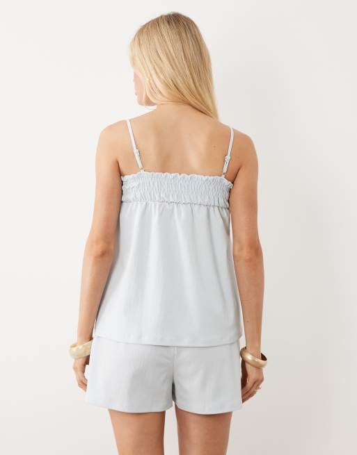 ASOS DESIGN shirred square neck cami top co-ord in light blue, 3 of 4