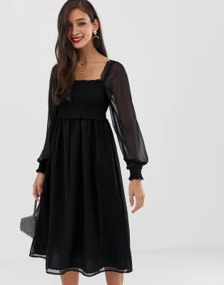 square neck midi skater dress