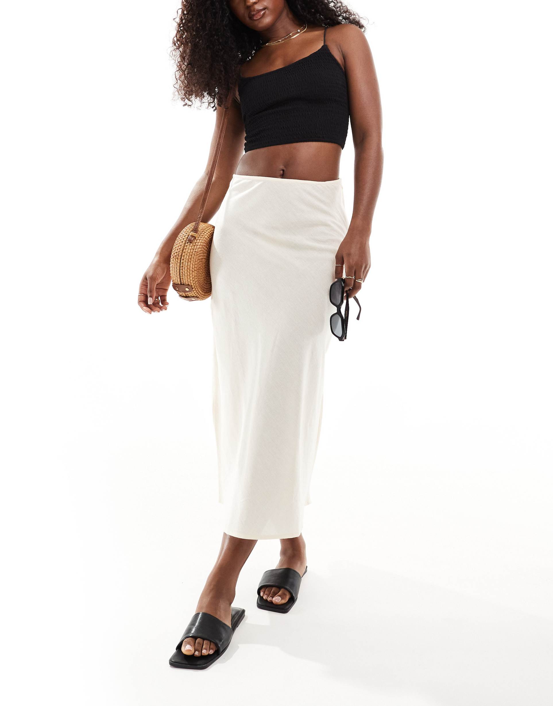 asos design shirred strappy cami bralet in black