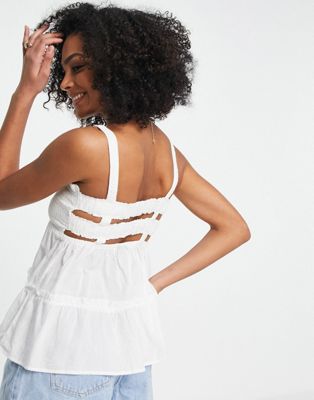 ASOS DESIGN shirred sun top with strap back detail in ivory