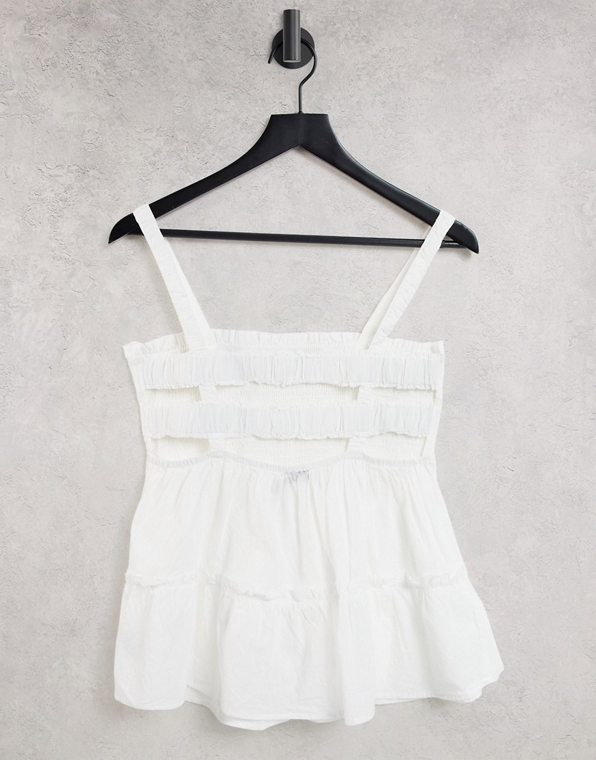 ASOS DESIGN shirred sun top with strap back detail in ivory-White