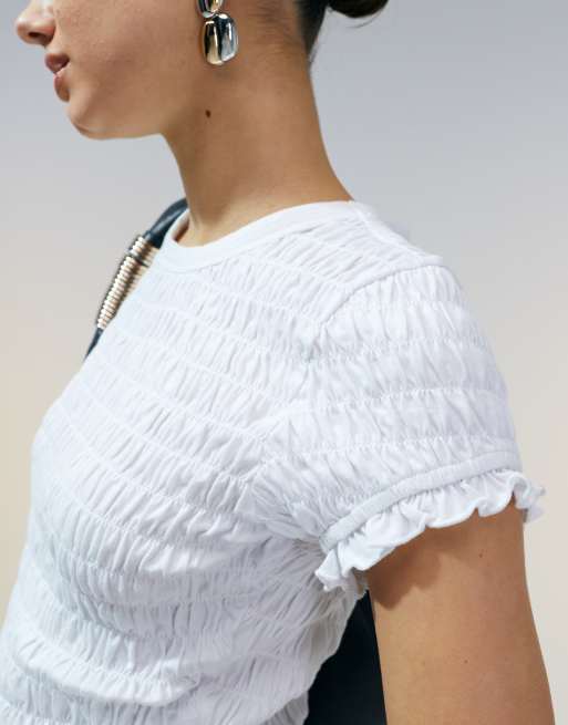 ASOS DESIGN shirred t-shirt in white